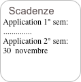 Scadenze
Application 1° sem:
..............
Application 2° sem:
30  novembre