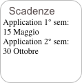 Scadenze
Application 1° sem: 15 Maggio
Application 2° sem:
30 Ottobre