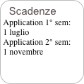 Scadenze
Application 1° sem:
1 luglio
Application 2° sem:
1 novembre